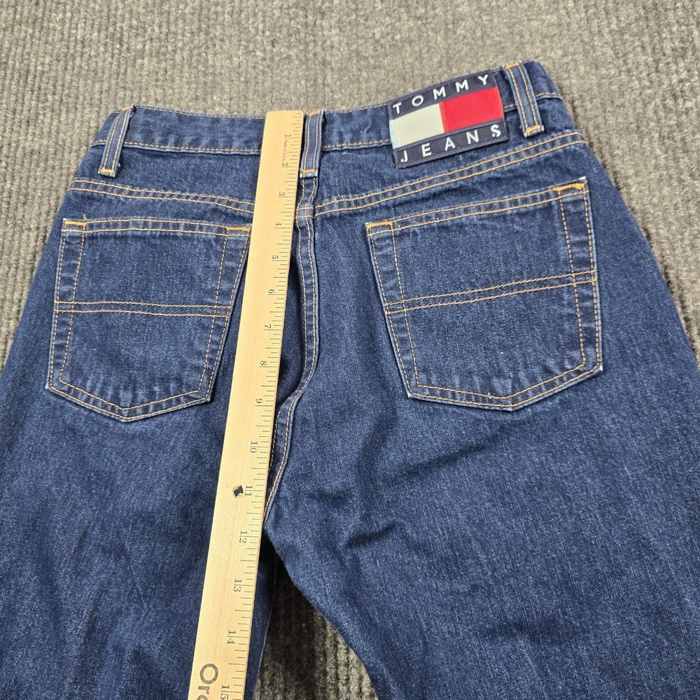 VTG Y2K Tommy Jeans Size 5 Blue Medium Wash Hipster Flare 100% Cotton Flag Patch - Picture 12 of 13